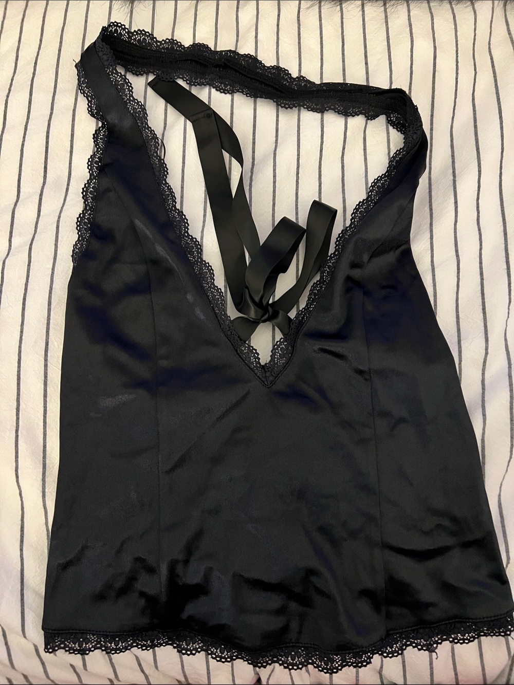 Kimchi Blue Black Satin Lace-Trim Halter Camisole